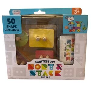 Chuckle & Roar Montessori Sort & Stack Wooden Puzzle 50 Shape Challenges Ages 3+